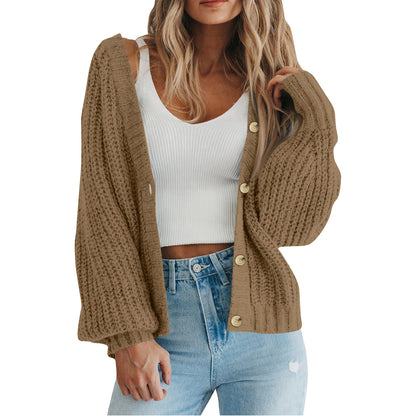 Chunky Knit Balloon Sleeve Button Cardigan