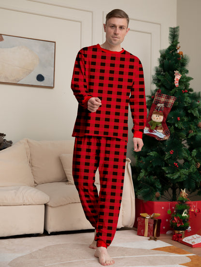 Red and Black Plaid Parent-child Printed Christmas Pajama Set