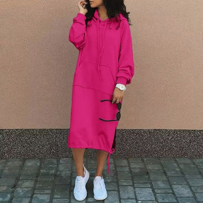 Plus Size Hoodie Sweatshirt Dress Long Sleeve Pocket