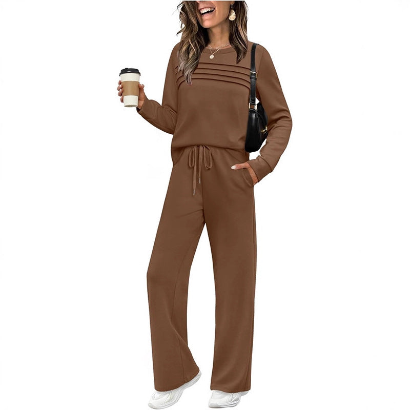 Women's Two Piece Lounge Set Long Sleeve Wide Leg Pants