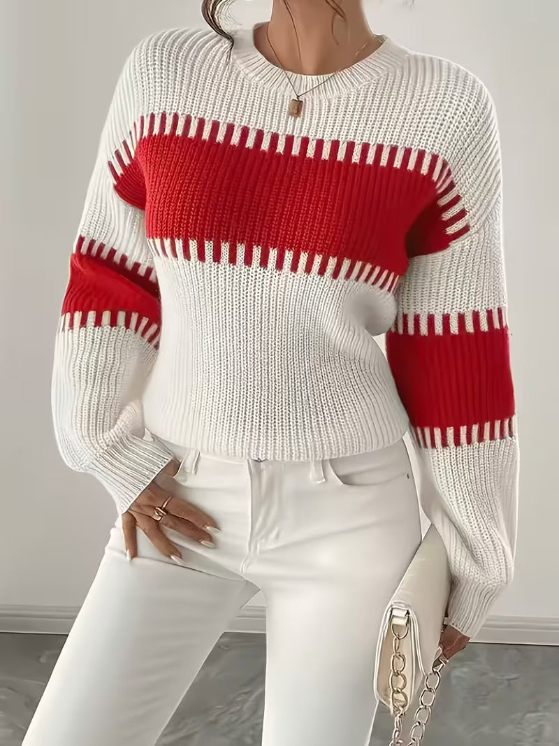 Women's Striped Crew Neck Oversized Knit Pullover Sweater