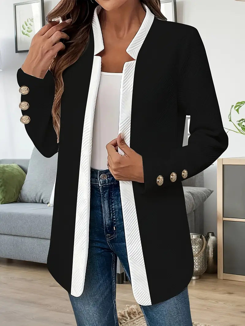 Women's Contrast Collar Blazer Gold Cuff Buttons
