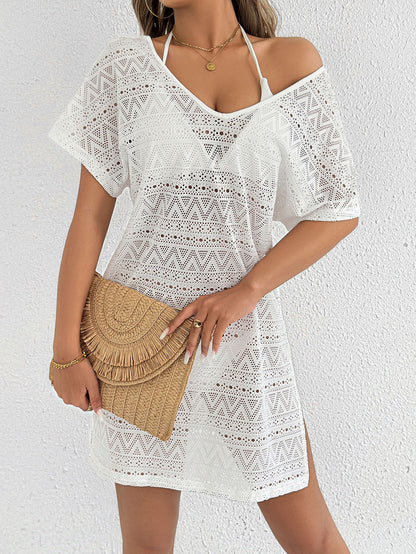Crochet Swim Cover Up Dress Deep V Beach Coverup Dress