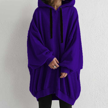 Women's Oversized Zip-Up Fleece Hoodie Solid Casual