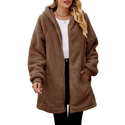 Women's Oversized Sherpa Zip Up Hooded Jacket