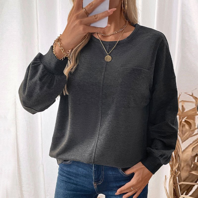 Women's Oversized Crewneck Pocket Sweatshirt Tunic