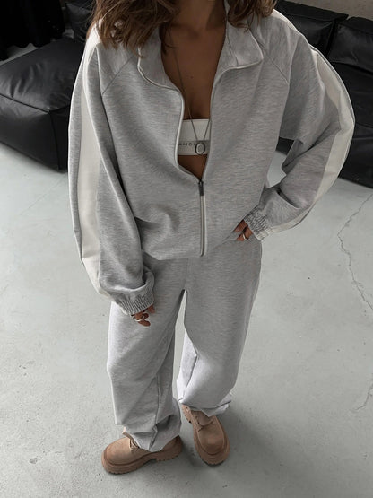Women's Colorblock Zip Hoodie Jogger Pants Matching Set