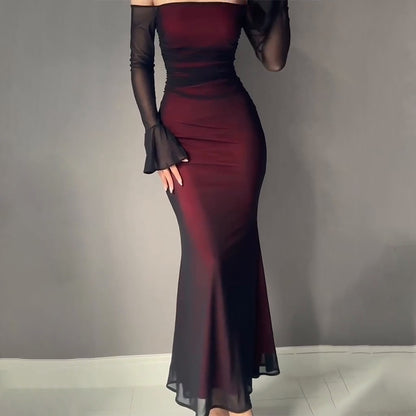 Women's Sexy Strapless Bodycon Maxi Dress Burgundy