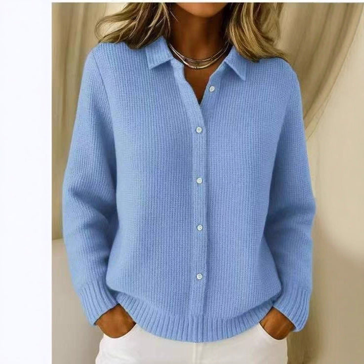 Womens Collared Knit Button Front Cardigan Sweater