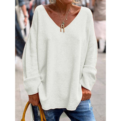 Women's Oversized V-Neck Long Sleeve Casual Tee