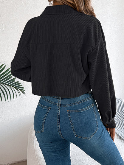 Corduroy Cropped Button Down Shacket for Women