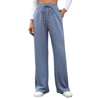 Womens Wide Leg Pants Elastic Waist Drawstring Pockets