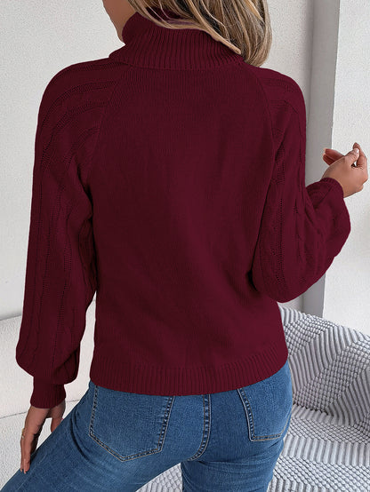 2025 Fall Winter Buttoned Cable Knit Turtleneck Sweater