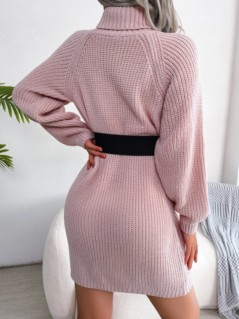 Button Detail Turtleneck Sweater Dress | Without Belt