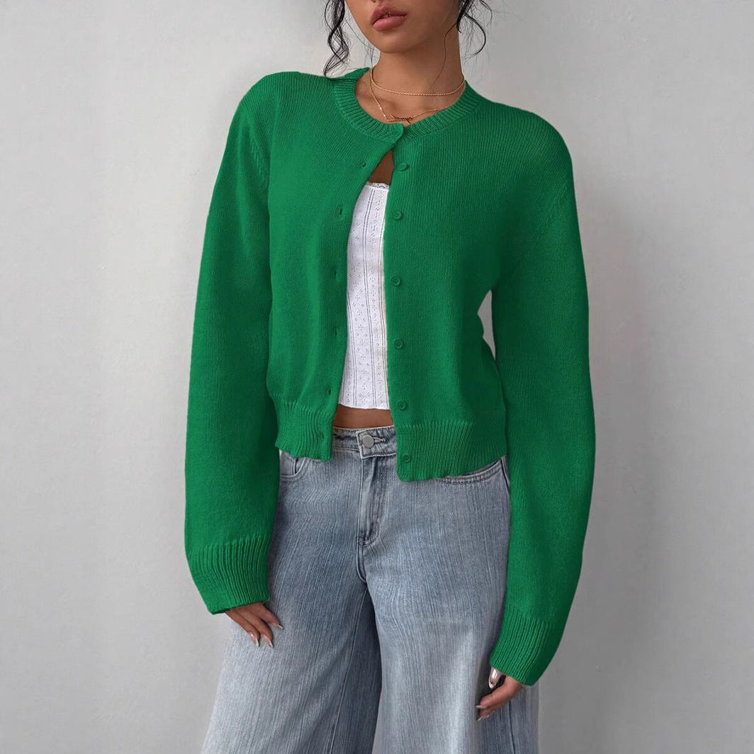 Women's Cropped Cardigan Sweater Button Front Long Sleeve