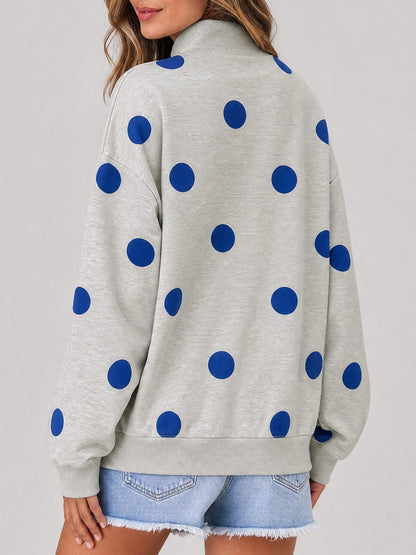 Women’s Contrast Polka Dot Mock Neck Oversized Sweatshirt