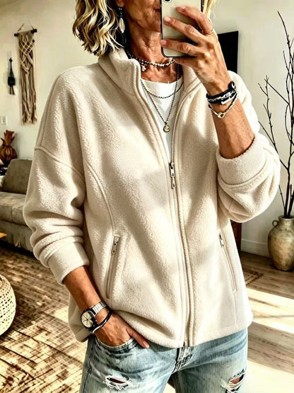 Women's Oversized Fleece Full Zip Jacket Stand Collar