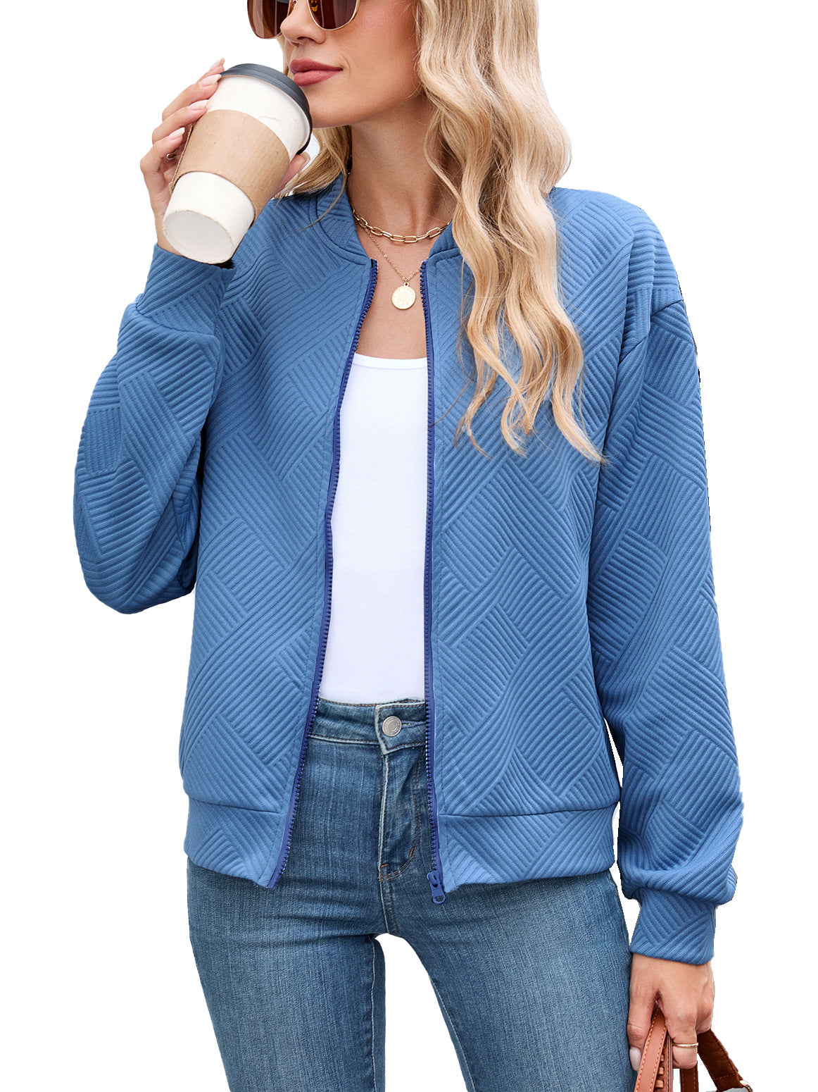 Women's Quilted Zip-Up Bomber Jacket Lightweight Casual