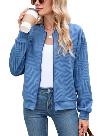 Women's Quilted Zip-Up Bomber Jacket Lightweight Casual