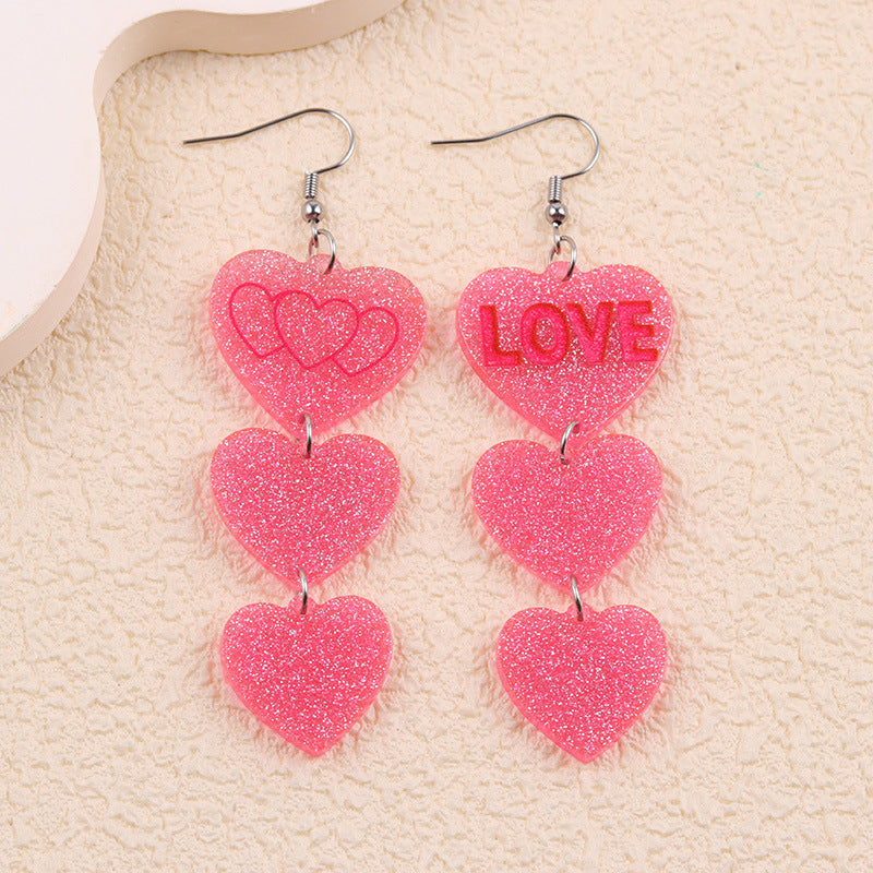 Valentine Glitter Heart Acrylic Statement Earrings