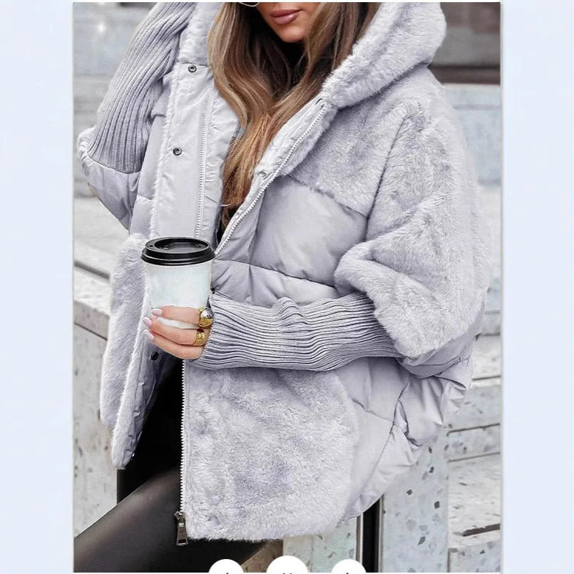 Women's Hooded Faux Fur Patchwork Puffer Jacket