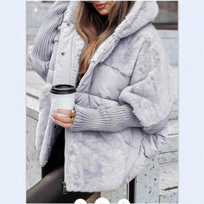 Women's Hooded Faux Fur Patchwork Puffer Jacket