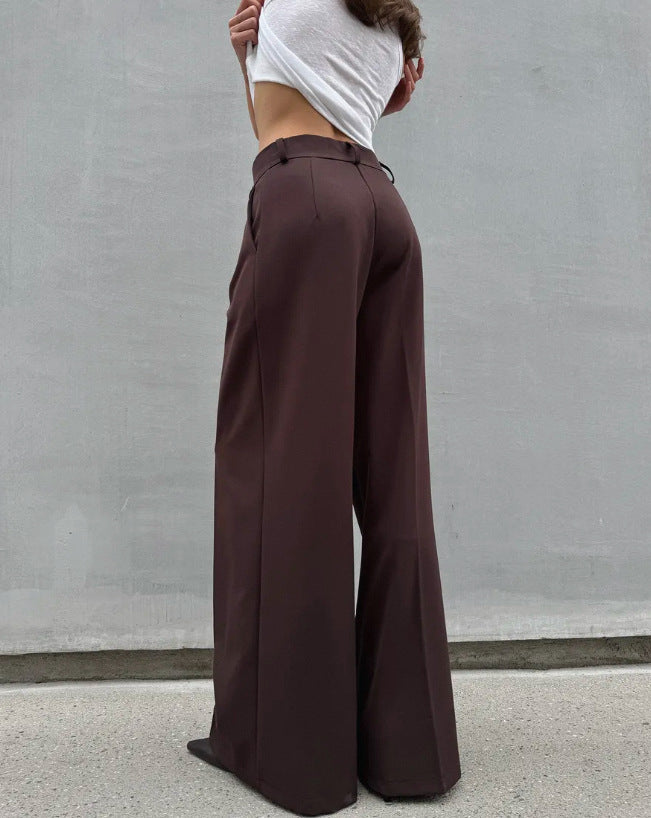 Women's Mocha Brown Pleated High Waist Wide Leg Trousers