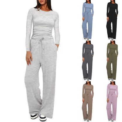 Women's 2 Piece Lounge Set Long Sleeve Top Wide Leg Pants
