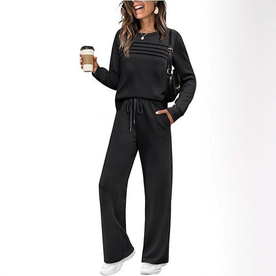 Women's 2 Piece Lounge Set Long Sleeve Wide Leg Pants