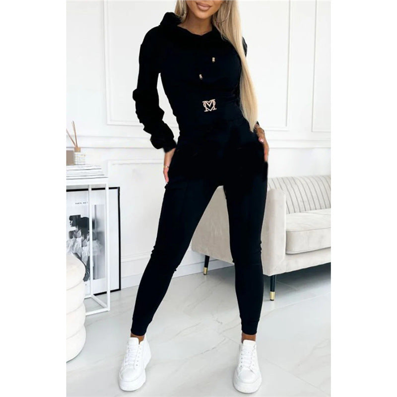 Women's Cinch Waist Hoodie Jogger 2pc Lounge Set
