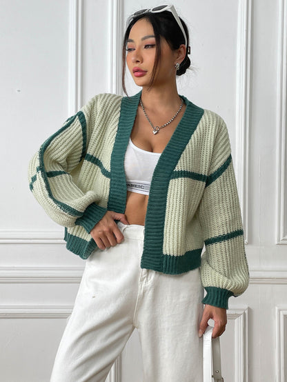 Color Block Cardigan Sweater with Loose Fit for Fall