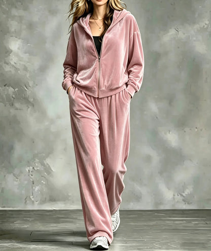 Women's Velour Zip Hoodie & Pants Two Piece Set