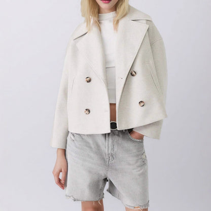 Women's Cropped Double Breasted Wool Coat Jacket