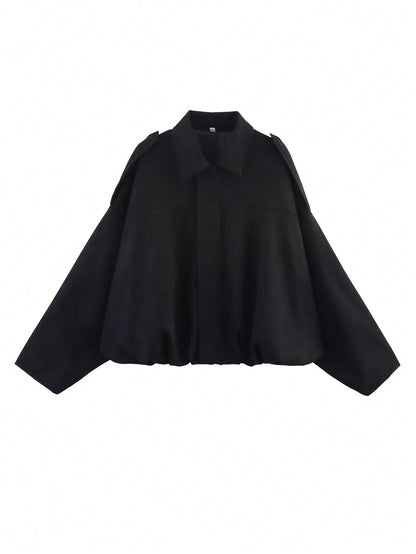 Womens Oversized Faux Suede Collared Zip Jacket