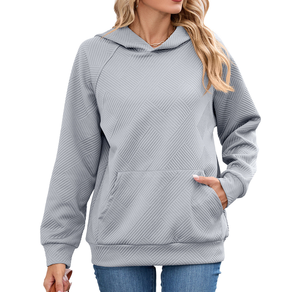 Women's Oversized Textured Hoodie Pullover with Pocket
