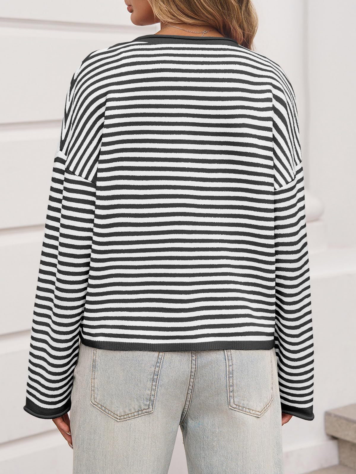 Striped Color Block Cardigan Sweater | Long Sleeve Casual Open Front