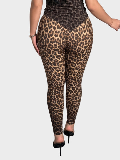 Plus Size Leopard Print High Waist Stretch Leggings