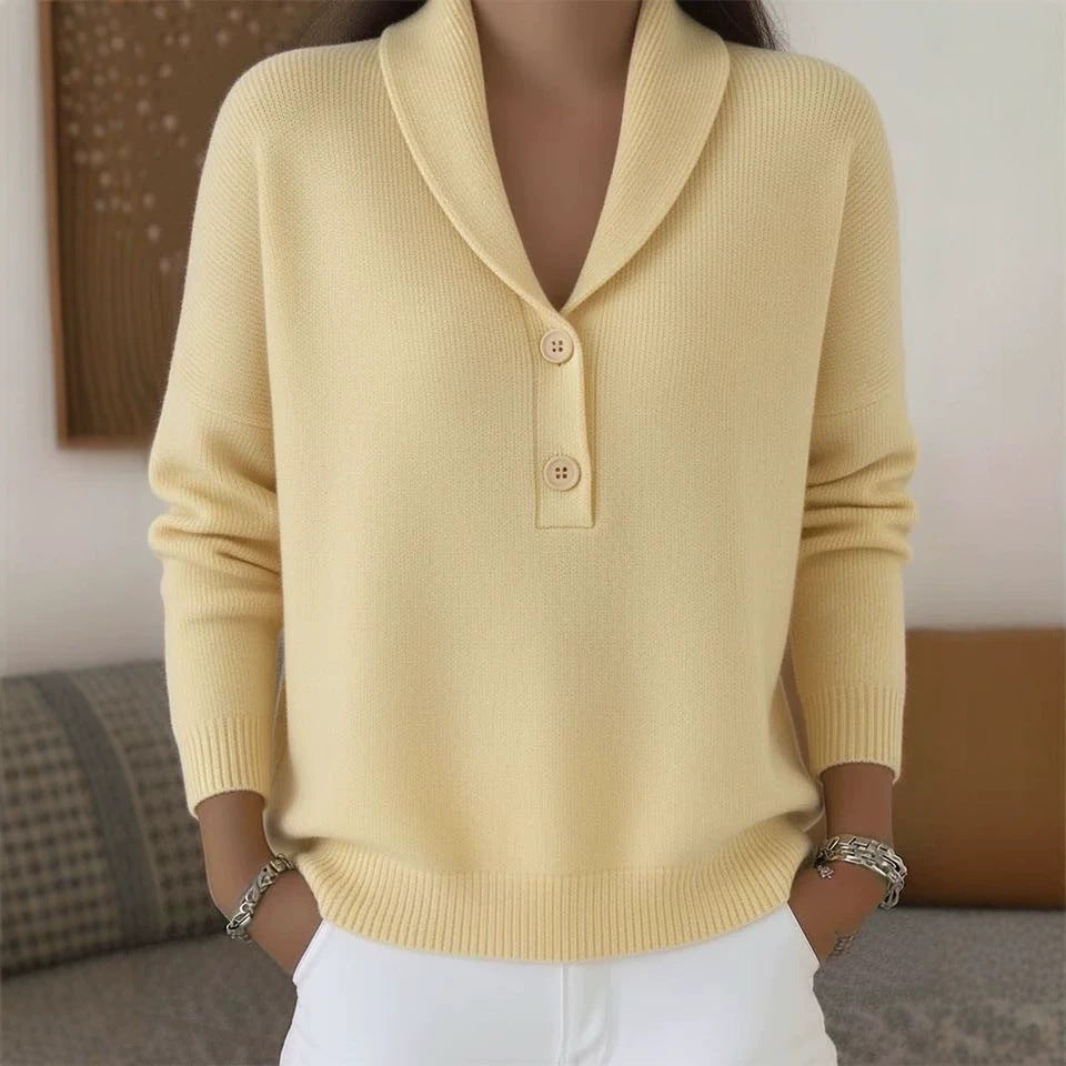 Women's Polo Collar Button Knit Sweater Pullover