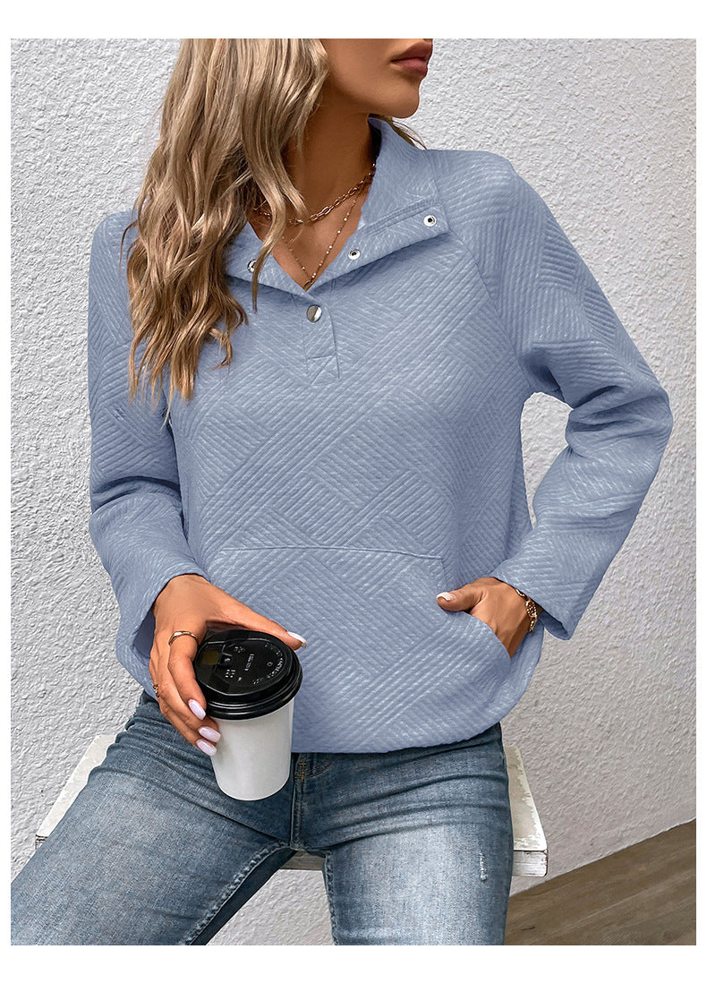 Textured Quarter Snap Pullover Sweatshirt Casual Long Sleeve