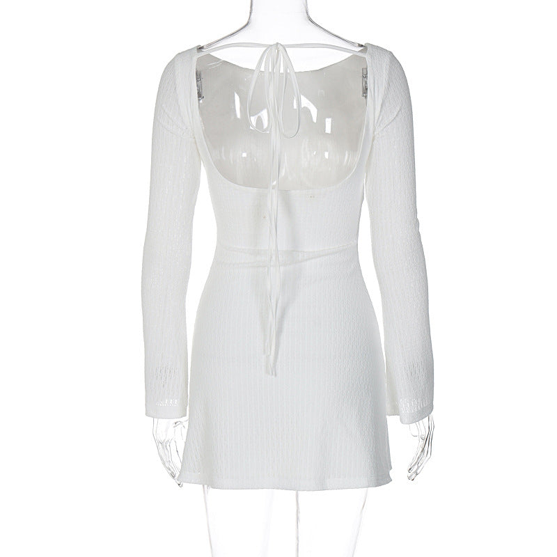 Women's Backless Tie Long Sleeve Bodycon Mini Dress