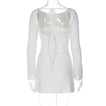 Women's Backless Tie Long Sleeve Bodycon Mini Dress