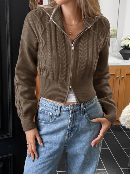 Women’s Y2K Zip Up Knit Sweater Jacket Long Sleeve Top