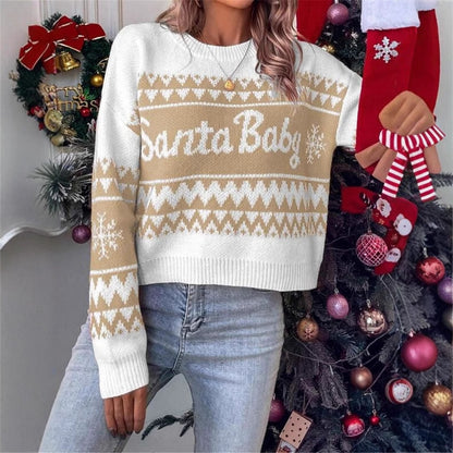 Women's Santa Baby Christmas Sweater Crew Neck Pullover