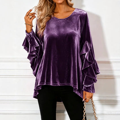 Women's Velvet Ruffle Sleeve Loose Tunic Top