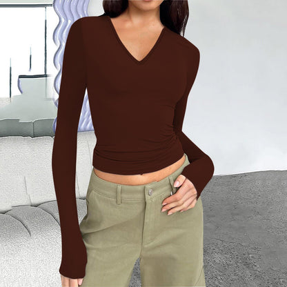Women's V-Neck Long Sleeve Slim Fit Basic Top