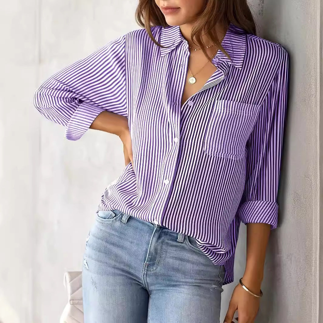 Women's Striped Oversized Button Down Long Sleeve Shirt