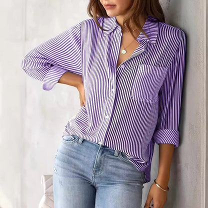 Women's Striped Oversized Button Down Long Sleeve Shirt
