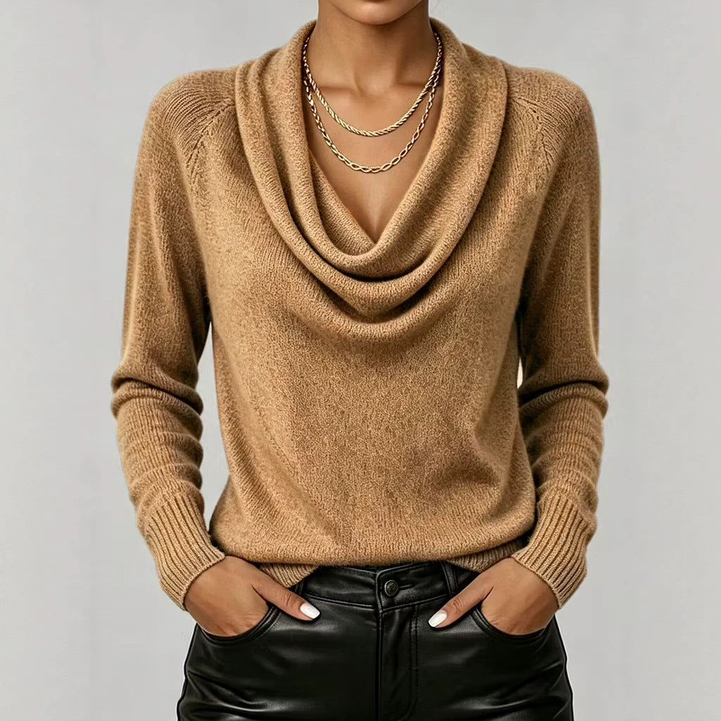 Women's Cowl Neck Raglan Sweater Loose Long Sleeve