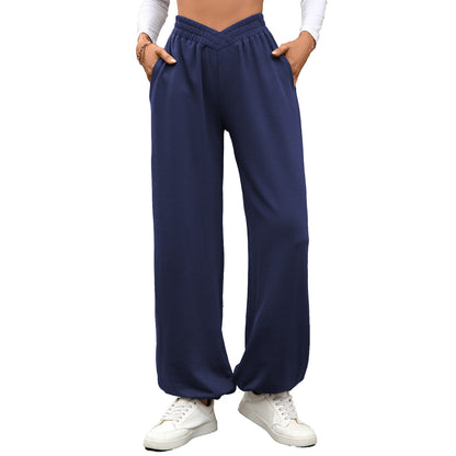 Women's Crossover Waist Baggy Joggers with Pockets