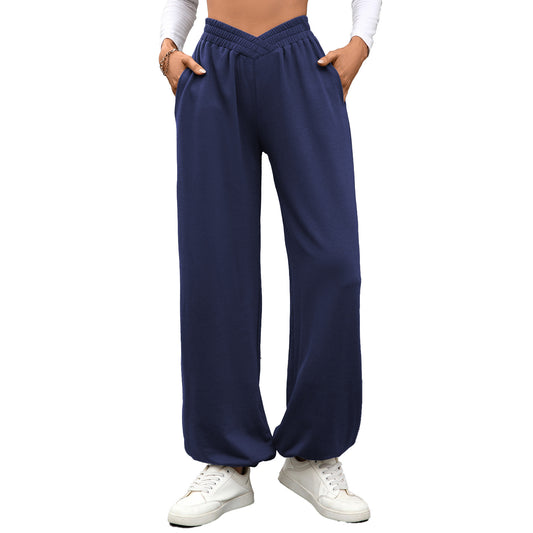 Women's Crossover Waist Baggy Joggers with Pockets